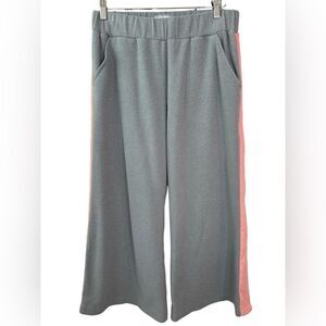 Dudley Stephens Wide Leg Pull On Fleece Pant w/ Pockets Grey Pink Stripe Size L